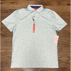 Redvanly Men's Golf Savile Baby Blue Geometric Print Athletic Polo Shirt Sz M